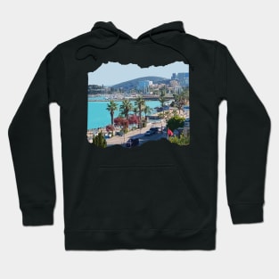 Beautiful photography of ocean, palm trees and blue sky Hoodie